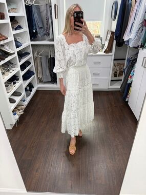 Loeffler Women’s White Lace Tiered Midi Top & Skirt set - Both size Small